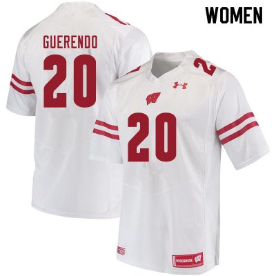 Women's Wisconsin Badgers NCAA #20 Isaac Guerendo White Authentic Under Armour Stitched College Football Jersey HP31G76LC